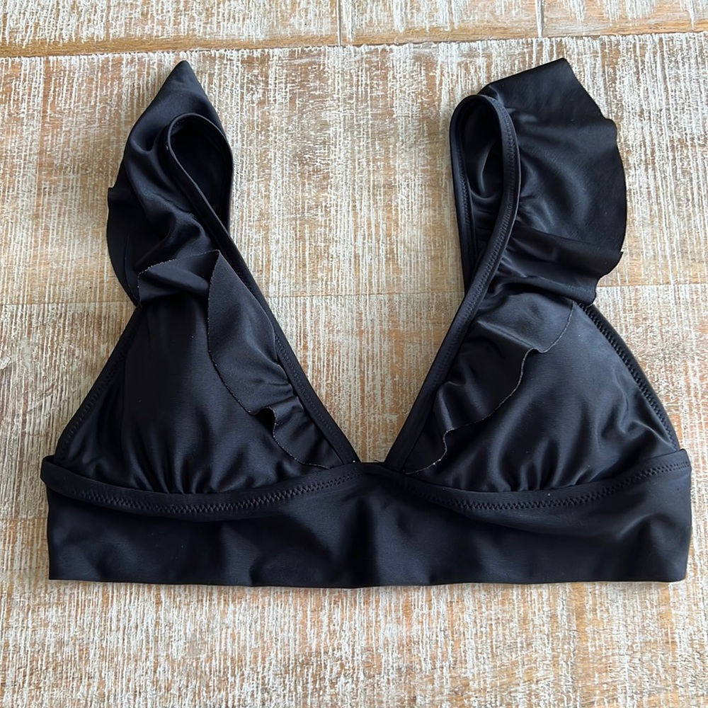 Aerie Black Ruffle Triangle Bikini Top size Large